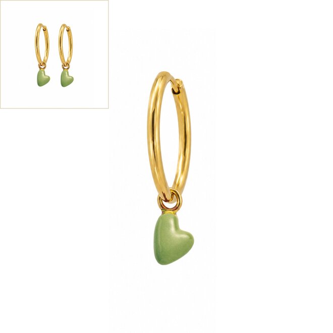 Oorringen big light green heart goud