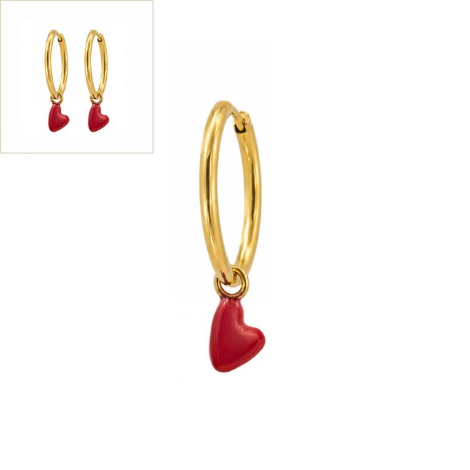 Oorringen big red heart goud
