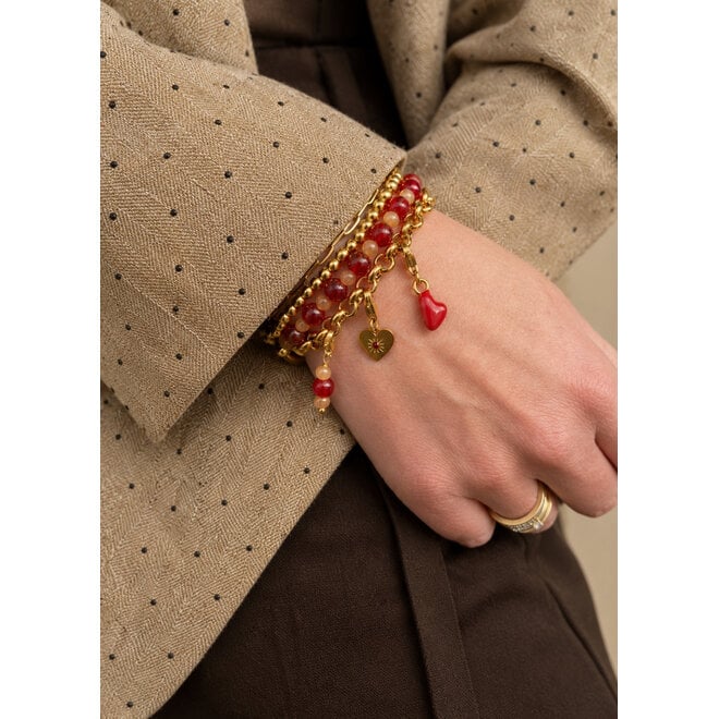 Charm red heart goud