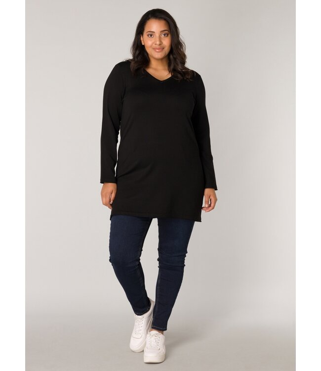 Base Level Curvy Anine Long Top Black