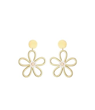 Oorbellen Golden Flower White