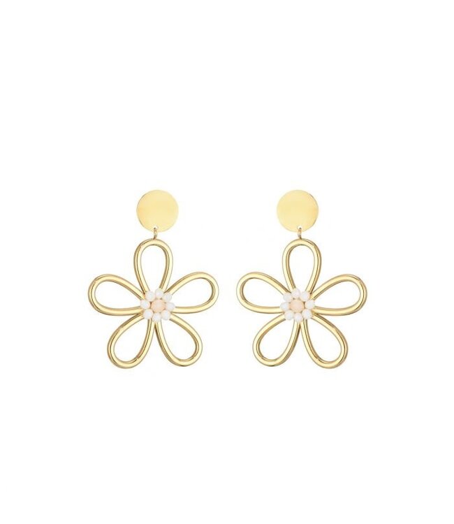 Oorbellen Golden Flower White