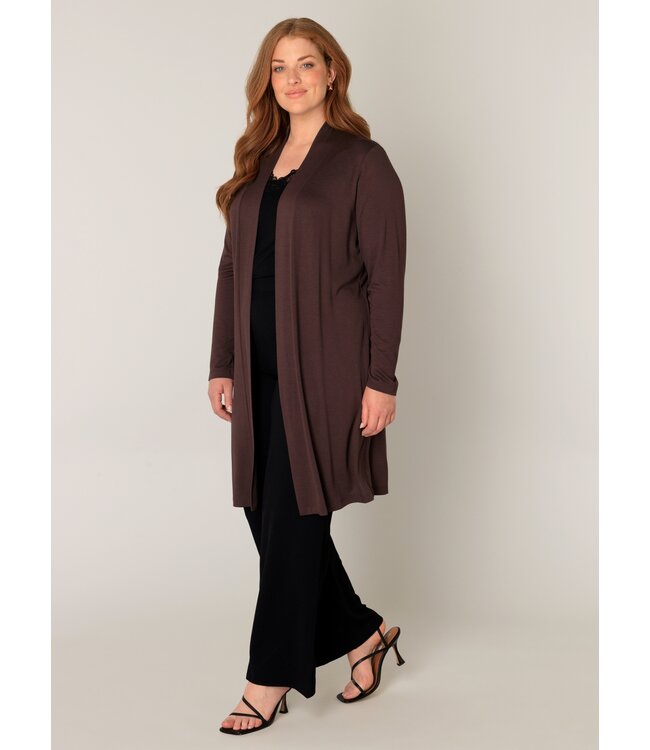 Base Level Curvy Ayla Long Cardigan Brown