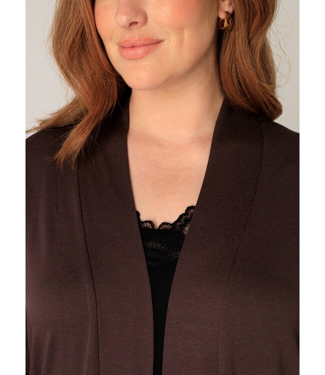 Base Level Curvy Ayla Long Cardigan Brown