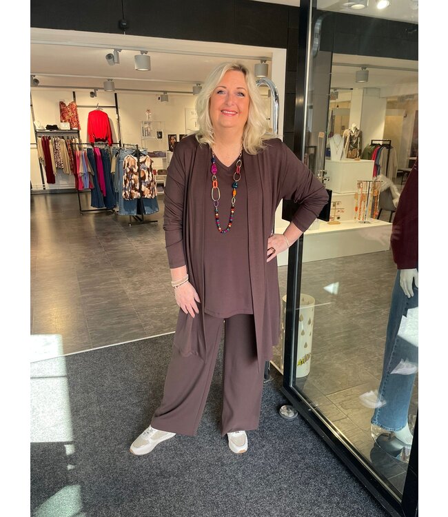 Base Level Curvy Ayla Long Cardigan Brown