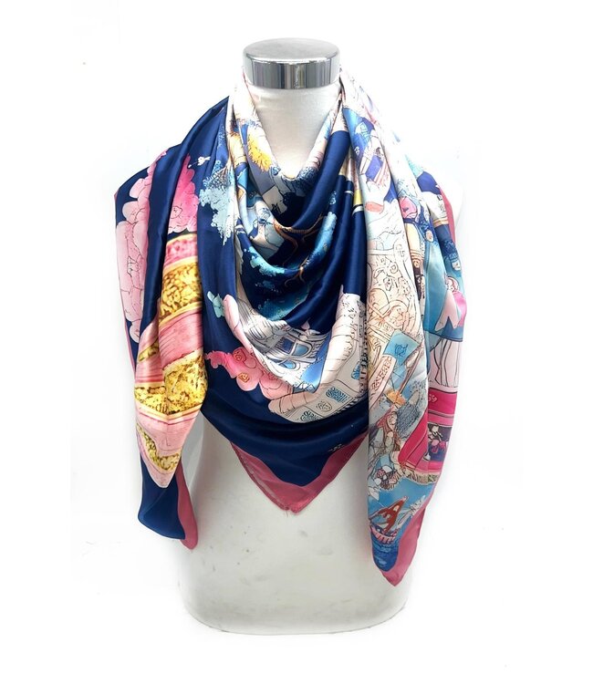 Scarf Portret in Blue/Rose