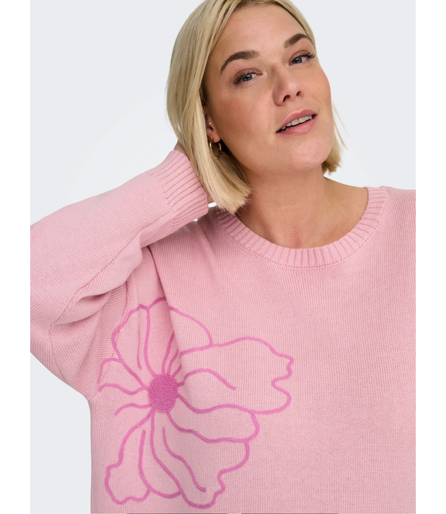 Only Carmakoma Petra Flower Knit Pullover Romance Rose