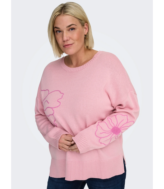Only Carmakoma Petra Flower Knit Pullover Romance Rose