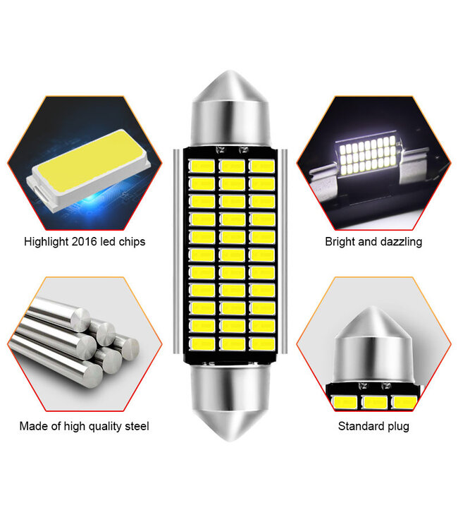 XEOD Lampen set – C5W 39 MM LED – 6000K Wit licht canbus – 2 stuks