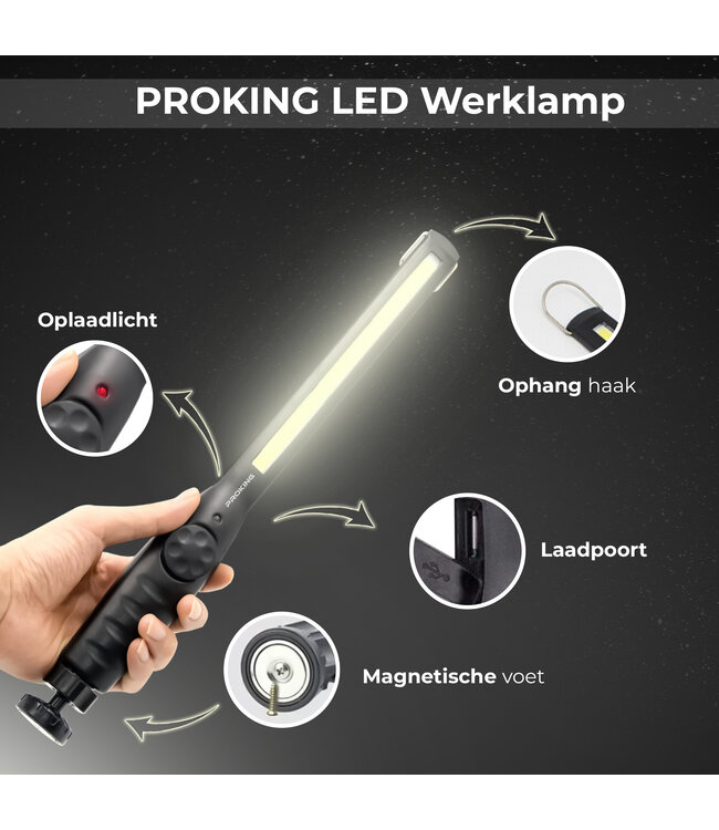 PROKING Professionele COB LED Werklamp - Werk Lamp - Looplamp - Oplaadbaar - 700 Lumen