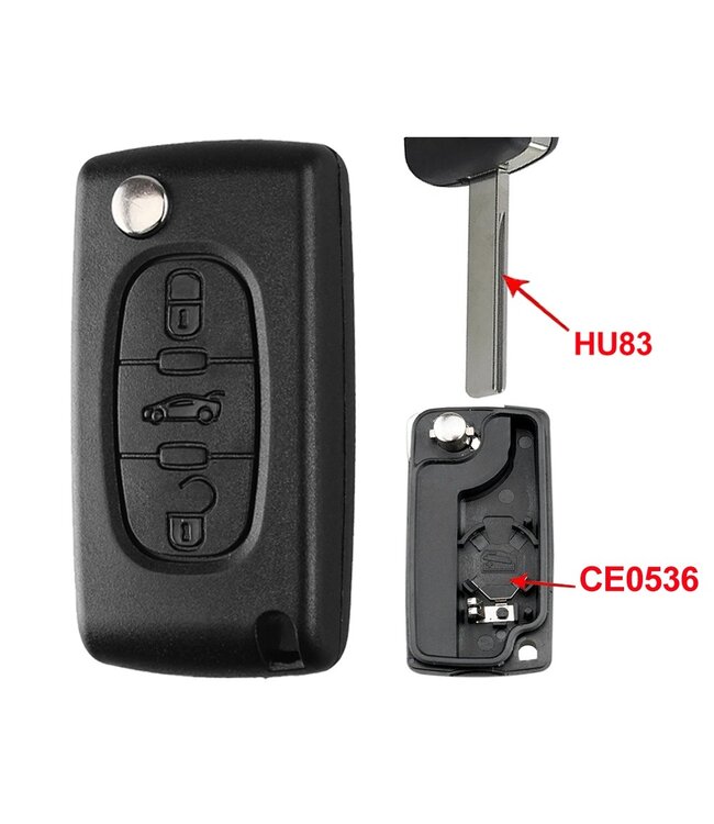 XEOD Autosleutelbehuizing - sleutelbehuizing auto - sleutel - Autosleutel / Geschikt voor: Peugeot 3 knops HU83