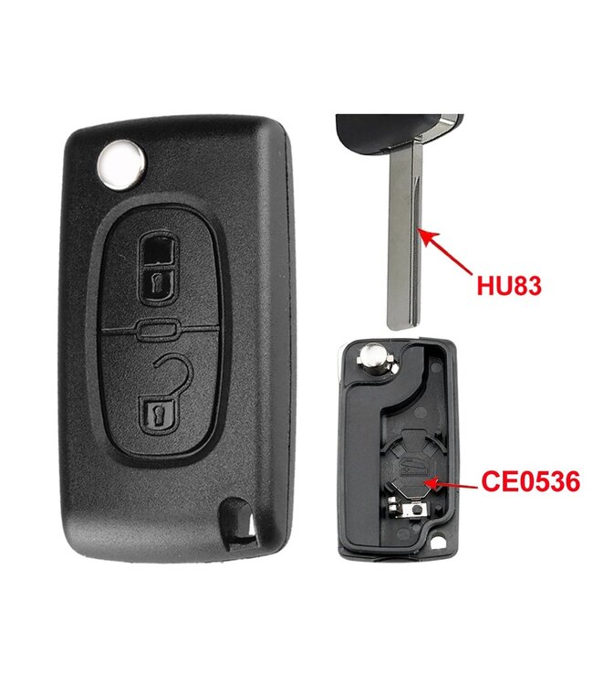 XEOD Autosleutelbehuizing - sleutelbehuizing auto - sleutel - Autosleutel / Geschikt voor: Peugeot 2 knops HU83 CE0536
