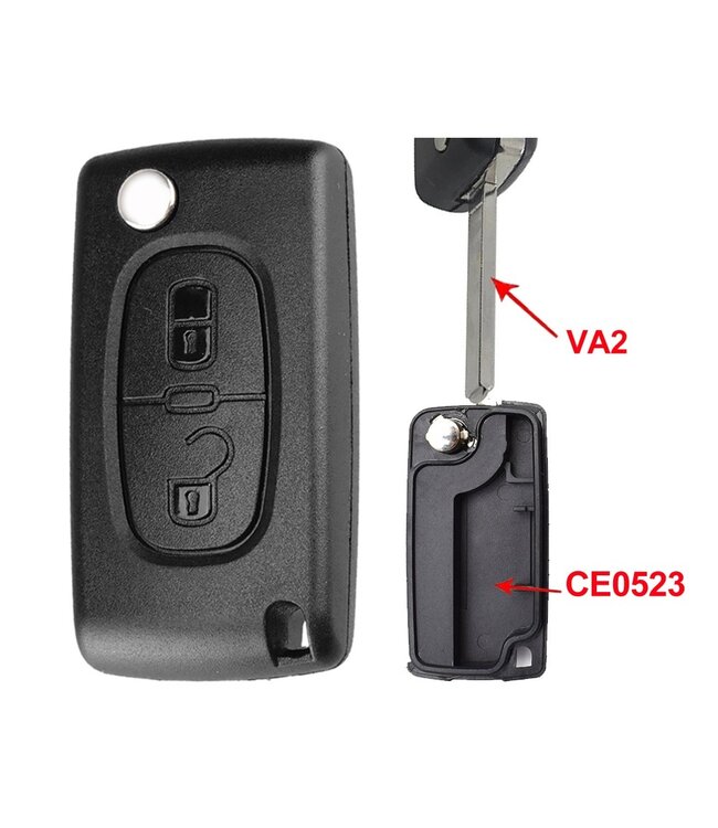 XEOD Autosleutelbehuizing - sleutelbehuizing auto - sleutel - Autosleutel / Geschikt voor: Peugeot 2 knops VA2 CE0523