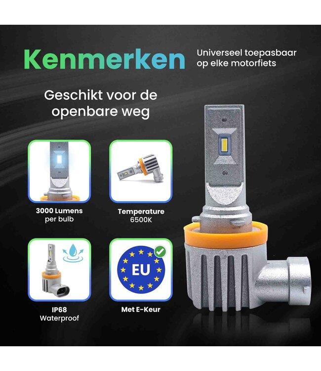 XEOD  H8 / H9 / H11 Perfect Fit LED lampen met E-Keur – Auto Verlichting Lamp – Dimlicht, Grootlicht of Mistlicht - 2 stuks – 12V
