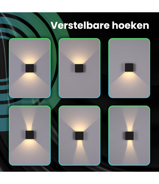 XEOD LED Wandlamp Met Bewegingssensor – Sensor Buitenlamp Binnen Lamp – Waterbestendig – 2700 K – Vierkant – Zwart