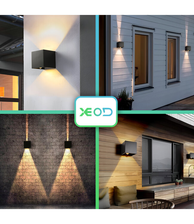 XEOD LED Wandlamp Met Bewegingssensor – Sensor Buitenlamp Binnen Lamp – Waterbestendig – 2700 K – Vierkant – Zwart