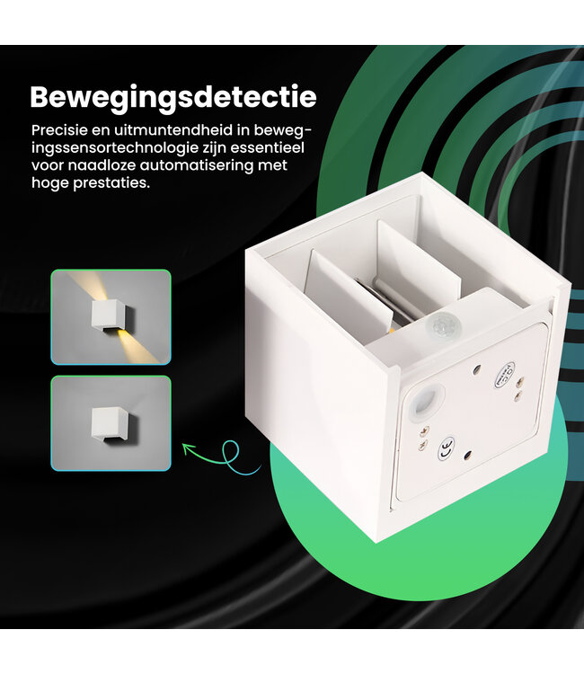XEOD LED Wandlamp Met Bewegingssensor – Sensor Buitenlamp Binnen Lamp – Waterbestendig – 2700 K – Vierkant – Wit