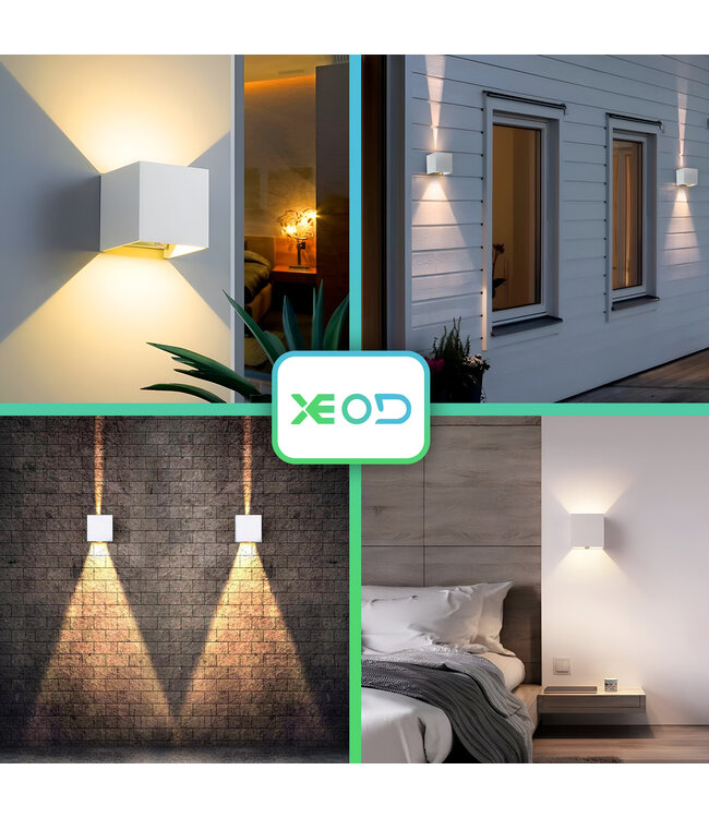 XEOD LED Wandlamp Met Bewegingssensor – Sensor Buitenlamp Binnen Lamp – Waterbestendig – 2700 K – Vierkant – Wit