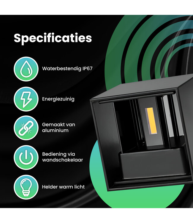 XEOD LED Wandlamp Binnen & Buiten Verlichting - Waterdicht - Met Bevestigingsmateriaal - 12W - Zwart
