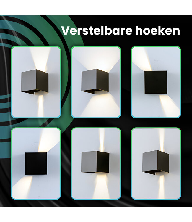 XEOD LED Wandlamp Binnen & Buiten Verlichting - Waterdicht - Met Bevestigingsmateriaal - 12W - Zwart