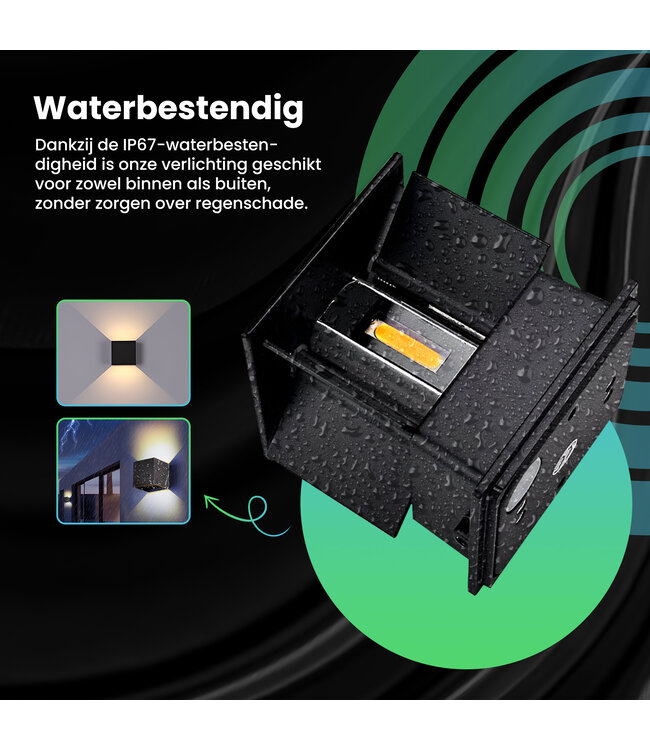 XEOD LED Wandlamp Binnen & Buiten Verlichting - Waterdicht - Met Bevestigingsmateriaal - 12W - Zwart