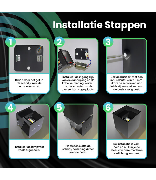 XEOD LED Wandlamp Binnen & Buiten Verlichting - Waterdicht - Met Bevestigingsmateriaal - 12W - Zwart