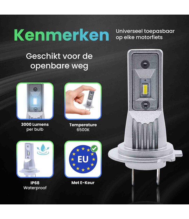 XEOD H7 Perfect Fit motor LED lamp met E-Keur – Auto Verlichting Lamp – Dimlicht, Grootlicht of Mistlicht - 1 stuks – 12V