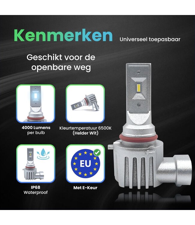 XEOD  9005 / HB3 Perfect Fit motor LED lamp met E-Keur – Auto Verlichting Lamp – Dimlicht, Grootlicht of Mistlicht - 1 stuks – 12V
