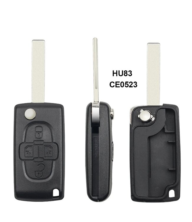 XEOD Autosleutelbehuizing - sleutelbehuizing auto - sleutel - Autosleutel / Geschikt voor: Peugeot 4 knops HU83 CE0523