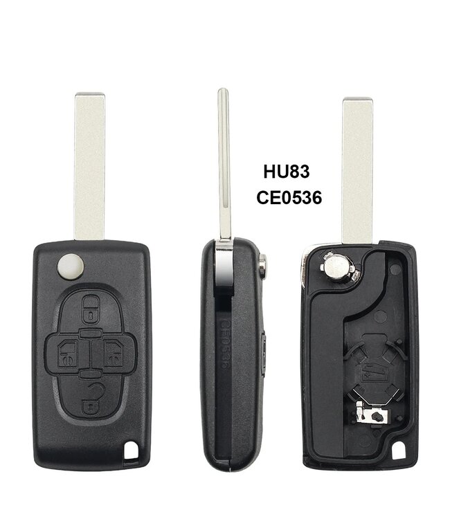 XEOD Autosleutelbehuizing - sleutelbehuizing auto - sleutel - Autosleutel / Geschikt voor: Peugeot 4 knops HU83 CE0536