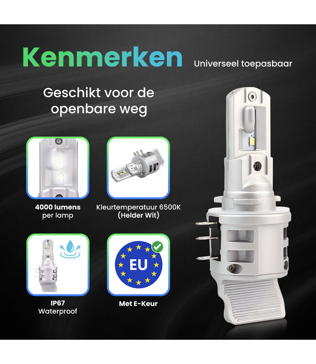 XEOD H15 Perfect Fit LED lampen met E-Keur – Auto Verlichting Lamp – Dagrij, Grootlicht en Stadslicht - 2 stuks – 12V