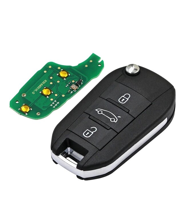 XEOD 3 knops klapsleutel geschikt voor Citroen C3 - C4 - C5 - C6 - Peugeot 308 - 508 - 3008 - Expert - ID4A - 433MHZ - FSK - HU83 - Complete sleutel - Met electronica - 1 stuks