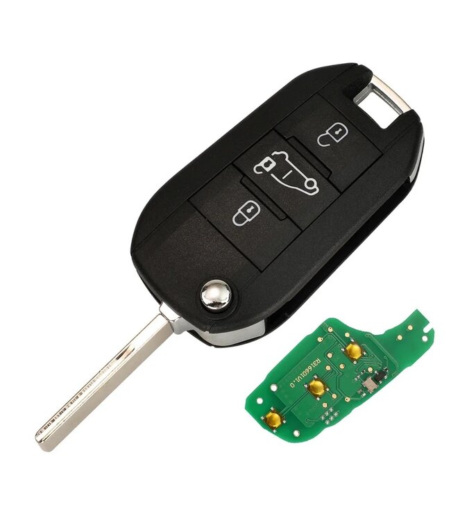 XEOD 3 knops klapsleutel geschikt voor Citroen C3 - C4 - C5 - C6 - Peugeot 308 - 508 - 3008 - Expert - ID4A - 433MHZ - FSK - HU83 - Complete sleutel - Bus - Met electronica - 1 stuks