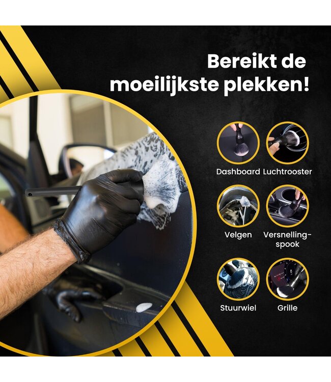 Detailing kwasten set van 3 - Auto Wassen - Interieur reinigen - Velgen borstel - Duurzaam - 100% efficient - Krasvrij - Carclean - Detail brush - Multifunctionele borstel