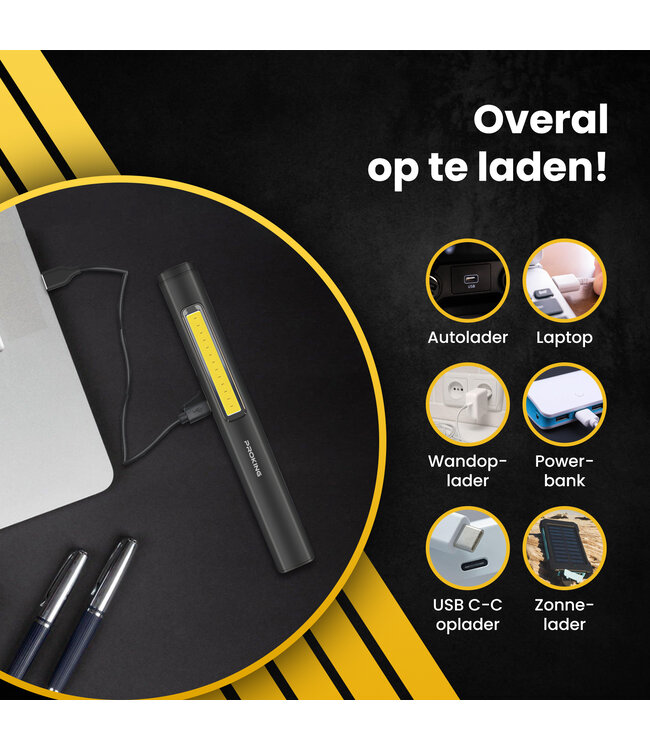 Oplaadbare LED Werklamp – Oplaadbaar – Militaire Zaklamp – Magnetisch - Accu - 2 Ledjes