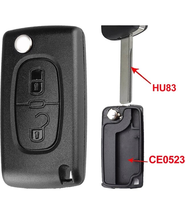 XEOD Autosleutelbehuizing - sleutelbehuizing auto - sleutel - Autosleutel / Geschikt voor: Peugeot / Citroen 2 knops HU83 CE0523
