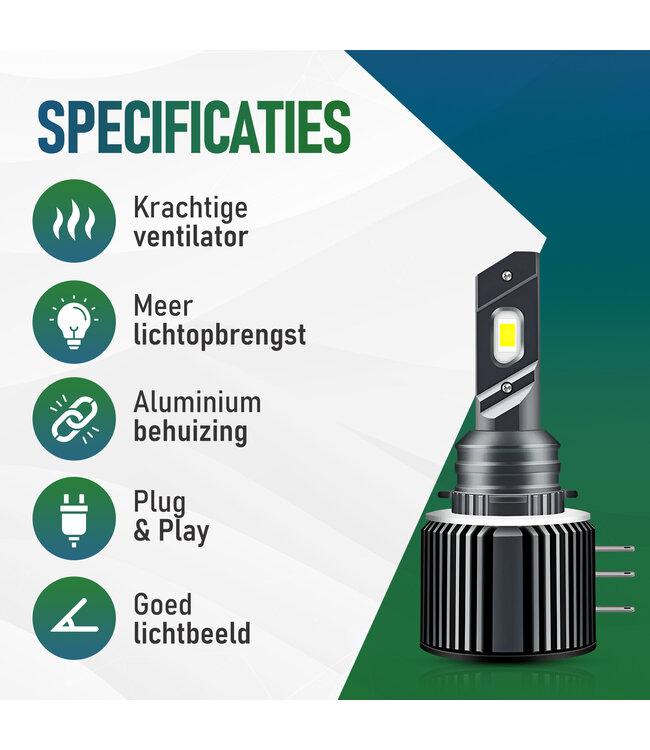 XEOD H15 LED lampen - Wit (6000K) – Auto Verlichting Lamp - Geschikt voor Audi A1, A3 & A5 - Volkswagen Golf 6 & 7 & Tiguan - Mercedes - Skoda - Mazda – Dagrijlicht en Grootlicht - 2 stuks – 12V