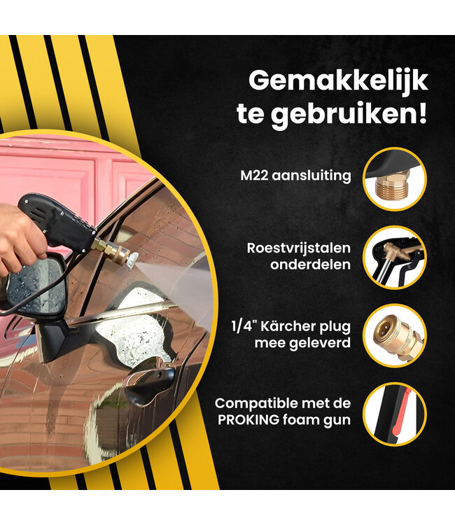 PROKING Short Trigger Gun - Hogedruk accessoires - Quick release voor Karcher - Auto wassen - Foam Gun - Incl 5 opzetstukken