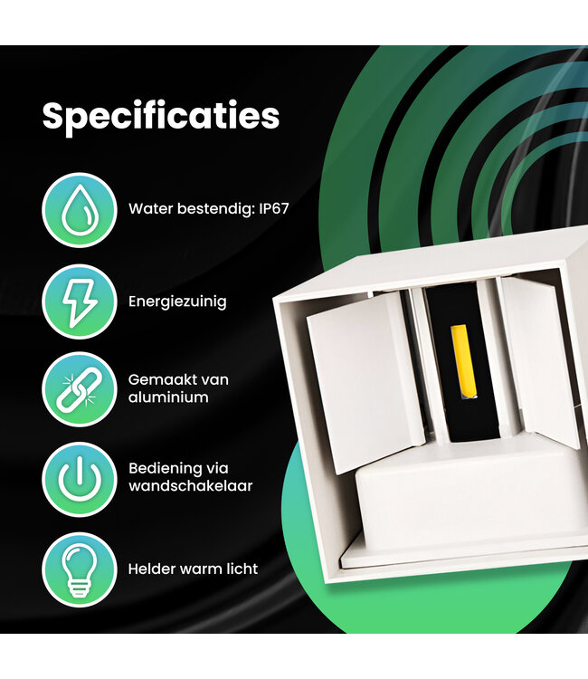 XEOD LED Wandlamp Binnen & Buiten Verlichting - Waterdicht - Met Bevestigingsmateriaal - 12W - Wit