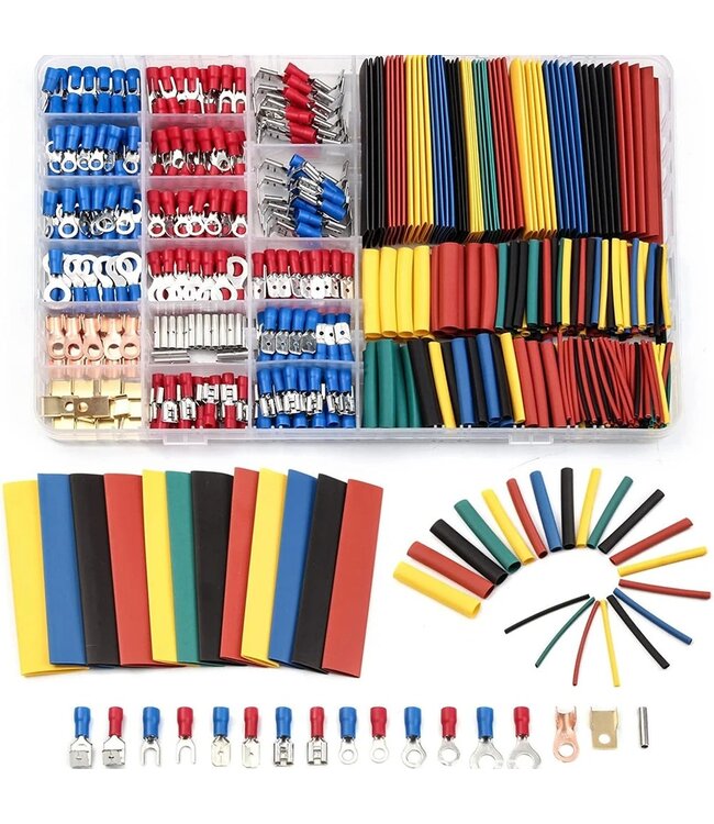 PROKING Kabelschoen en Krimpkous - Assortiment doos - 678 delig - Kabel schoen - Krimp kous - Auto - Motor - Caravan - Camper