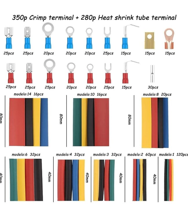 PROKING Kabelschoen en Krimpkous - Assortiment doos - 678 delig - Kabel schoen - Krimp kous - Auto - Motor - Caravan - Camper