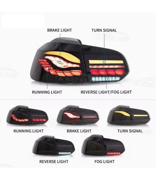 Passend voor Golf 6 OLED Achterlichten | Zwart | Opstart Animatie & Dynamische Richtingaanwijzers