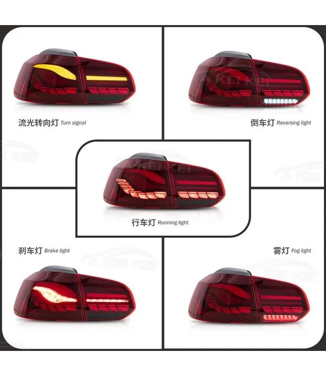 Passend voor Golf 6 OLED Achterlichten | Cherry Red | Opstart Animatie & Dynamische Richtingaanwijzers