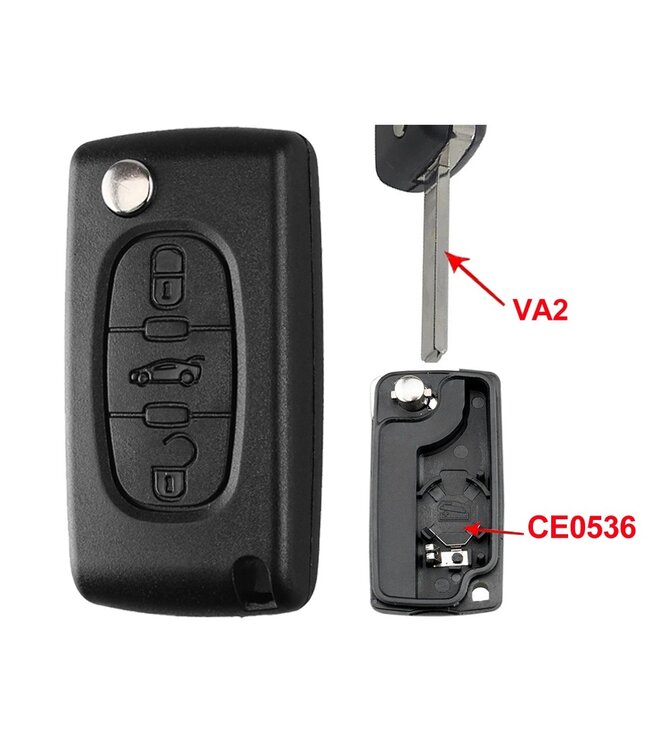XEOD Autosleutelbehuizing - sleutelbehuizing auto - sleutel - Autosleutel / Geschikt voor: Peugeot 3 knops VA2 CE0536