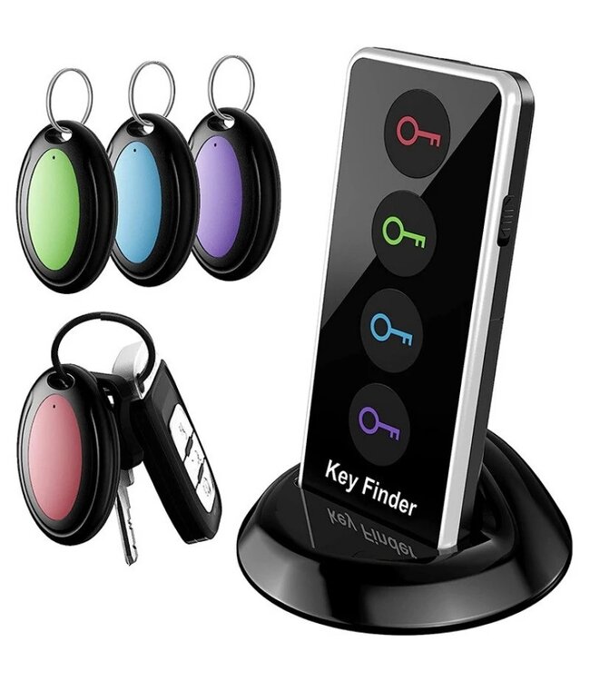 XEOD Sleutel vinder - Sleutelvinder – Zoeker met 4 afstandsbedieningen – Key tracker voor sleutels - Portemonnee - Telefoon - Autosleutel – Sleutelhanger zoeker met geluid en licht