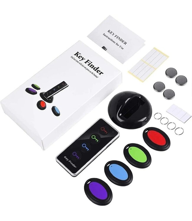 XEOD Sleutel vinder - Sleutelvinder – Zoeker met 4 afstandsbedieningen – Key tracker voor sleutels - Portemonnee - Telefoon - Autosleutel – Sleutelhanger zoeker met geluid en licht