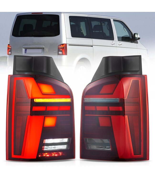 LED Achterlichten geschikt voor Transporter T5 Cherry Rood - Opstart animatie - Dynamische richtingaanwijzers