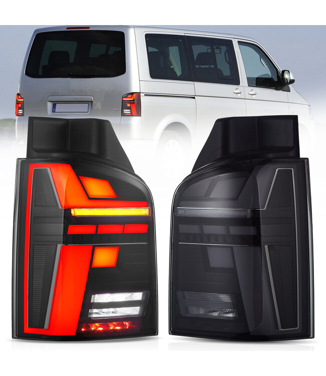 LED Achterlichten geschikt voor Transporter T5 Smoked Zwart - Opstart animatie - Dynamische richtingaanwijzers