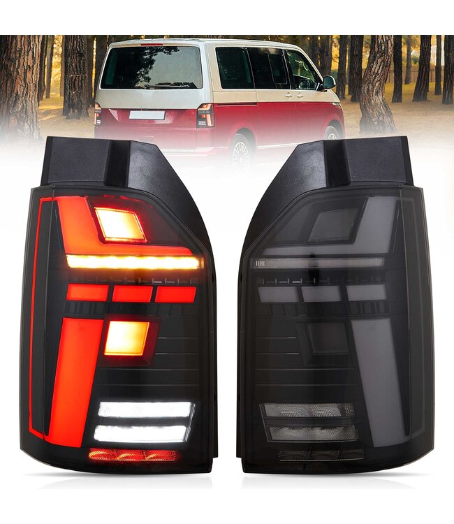 LED Achterlichten geschikt voor Transporter T6 & T6.1Smoked Zwart - Opstart animatie - Dynamische richtingaanwijzers