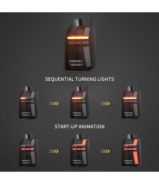 LED Achterlichten geschikt voor Transporter T6 & T6.1Smoked Zwart - Opstart animatie - Dynamische richtingaanwijzers